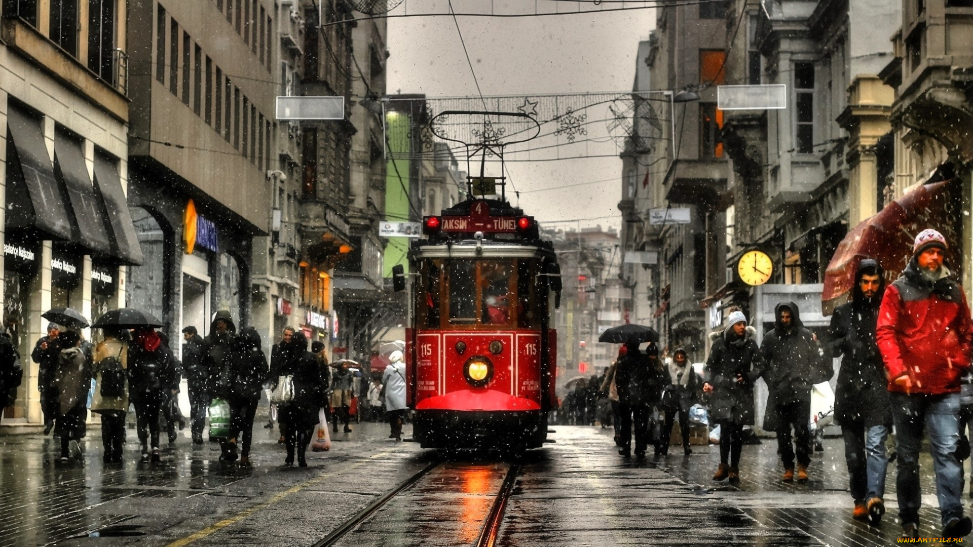 города, стамбул, , турция, дома, улица, люди, железная, дорога, трамвай, снег