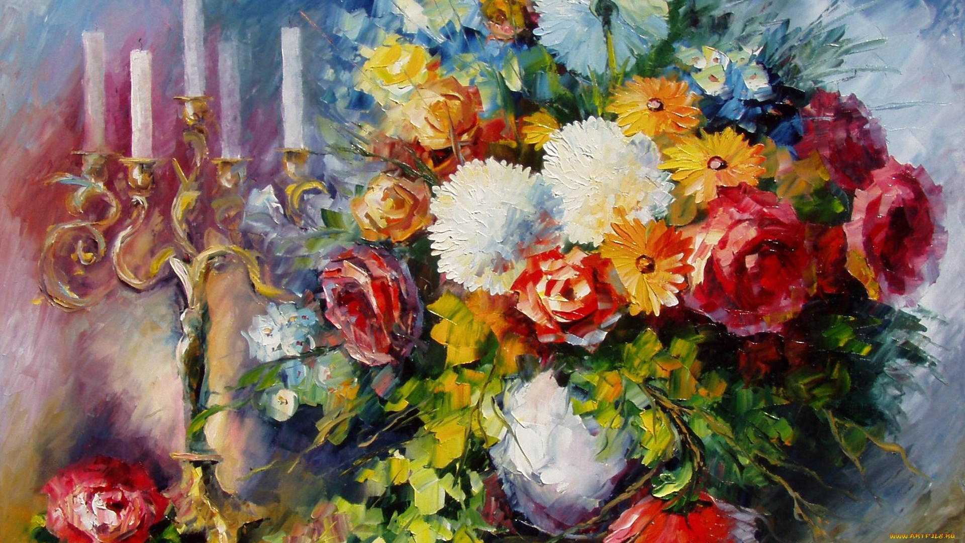 леонид, афремов, рисованное, живопись, цветы