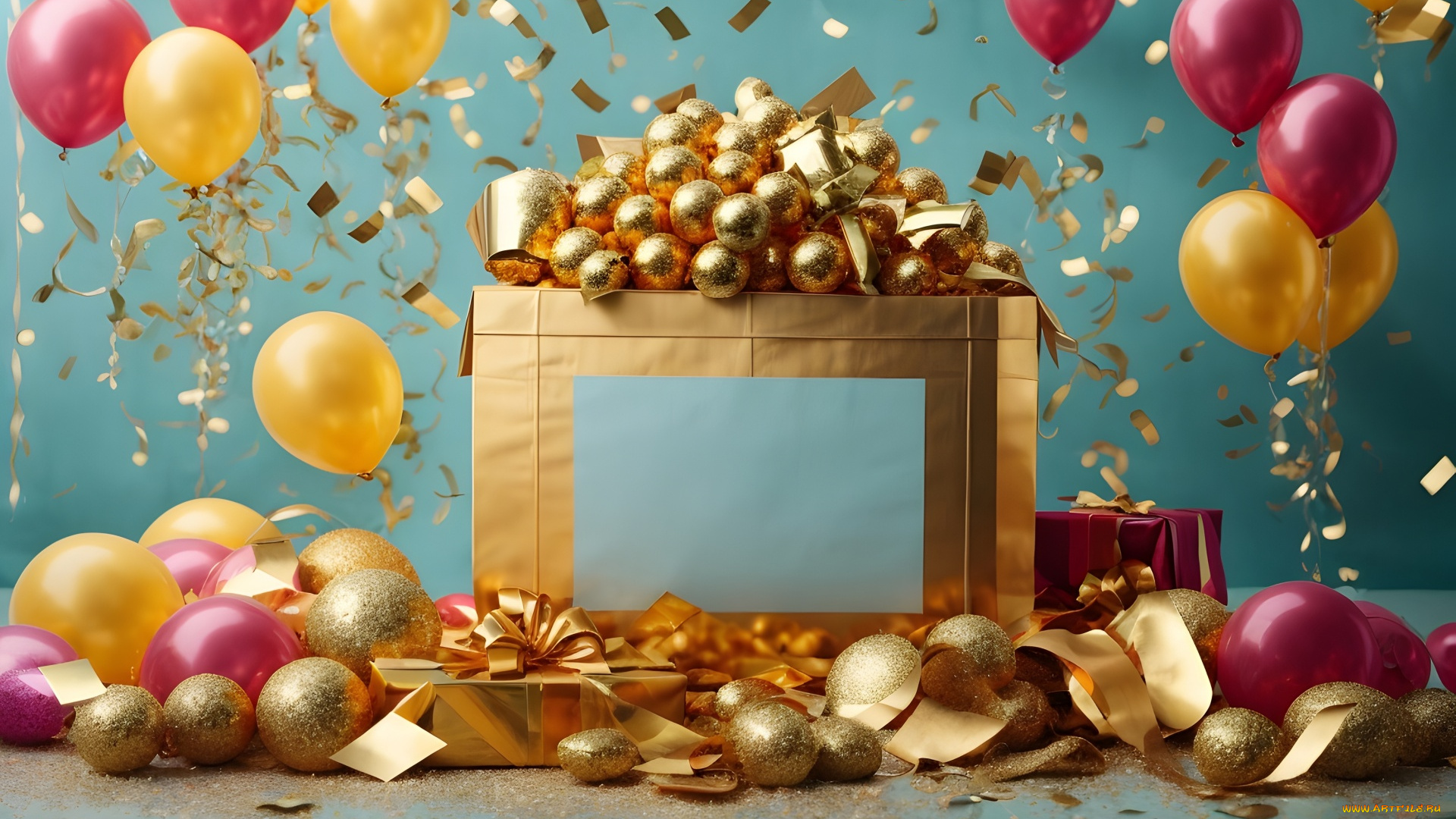 праздничные, день, рождения, подарки, шарики, ленты