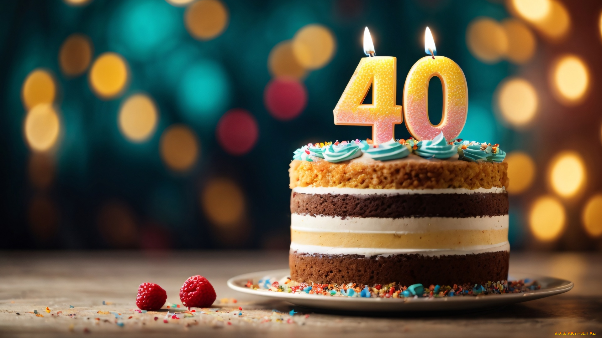 праздничные, день, рождения, торт, свечи, цифра