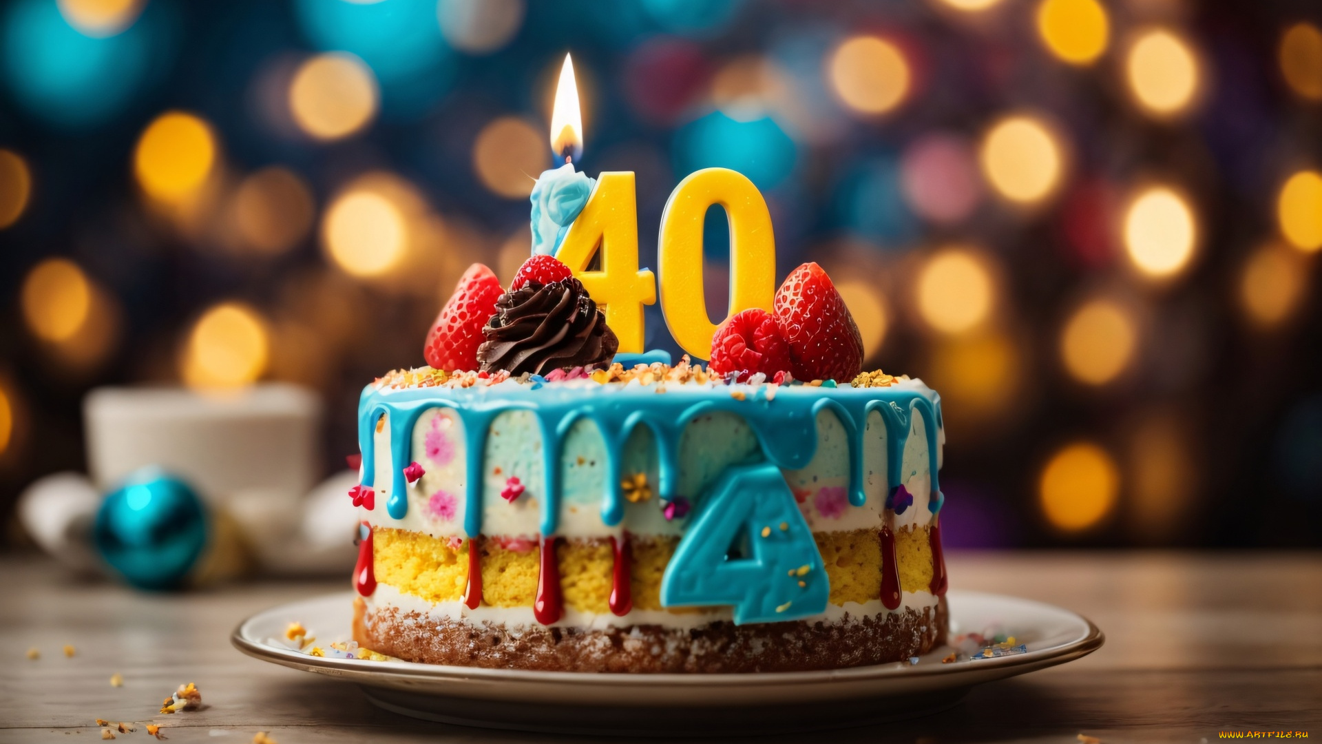 праздничные, день, рождения, торт, свечи, цифра