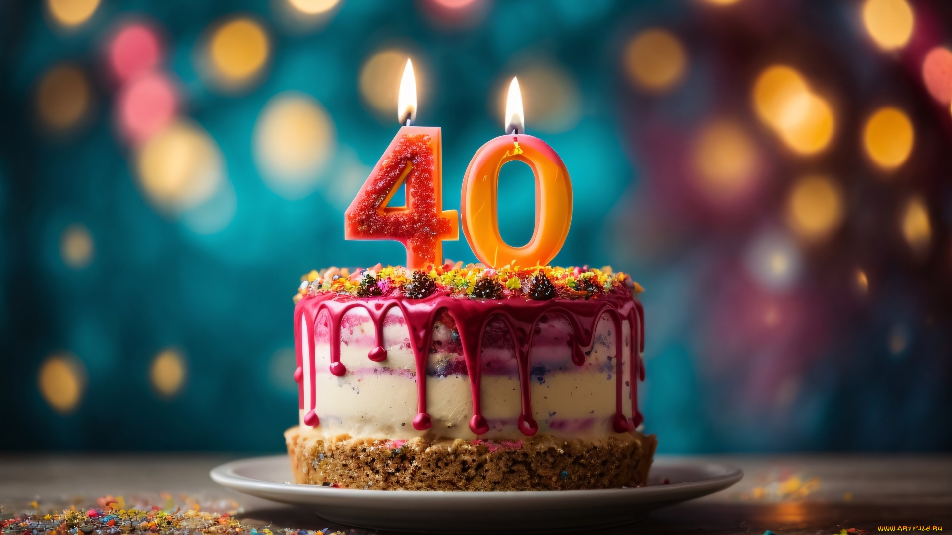 праздничные, день, рождения, торт, свечи, цифра