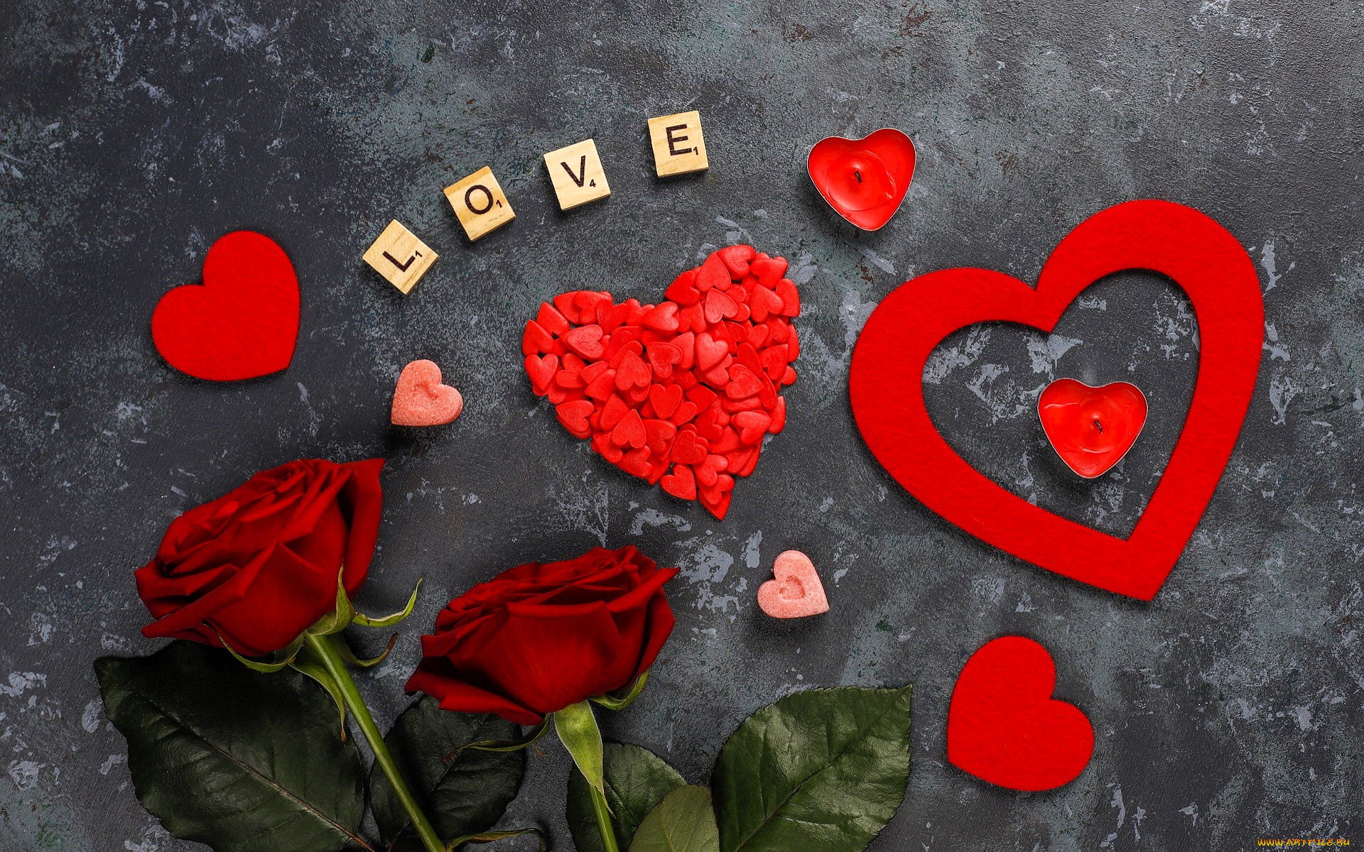 праздничные, день, святого, валентина, , сердечки, , любовь, розы, сердечки, надпись