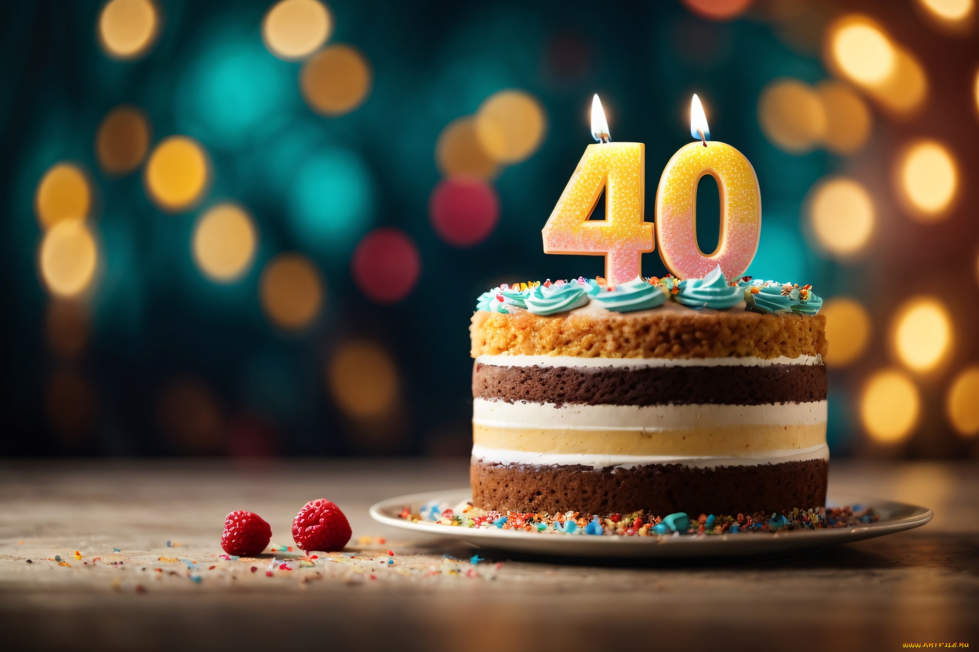 праздничные, день, рождения, торт, свечи, цифра