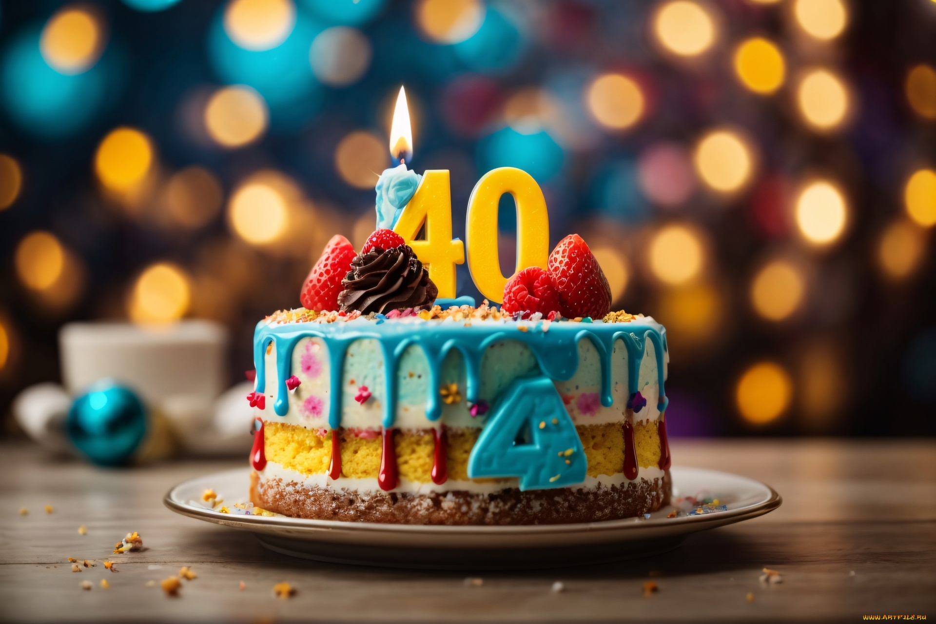 праздничные, день, рождения, торт, свечи, цифра