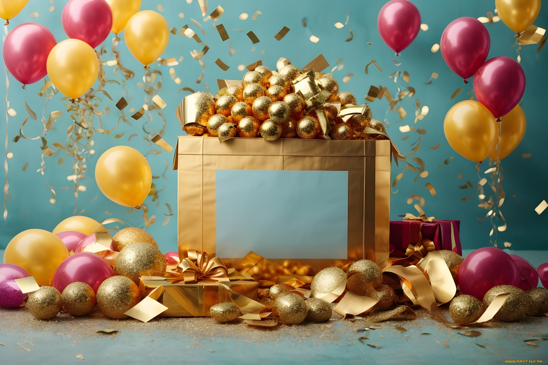 праздничные, день, рождения, подарки, шарики, ленты
