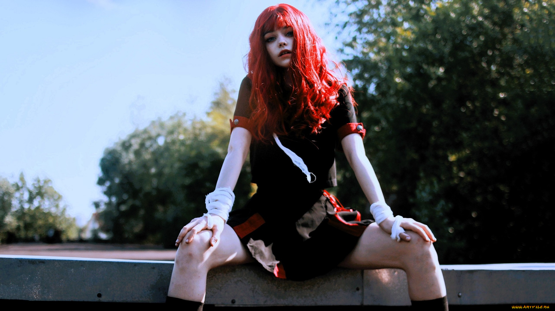 девушки, tenletters, образ, наряд, красные, волосы, платье