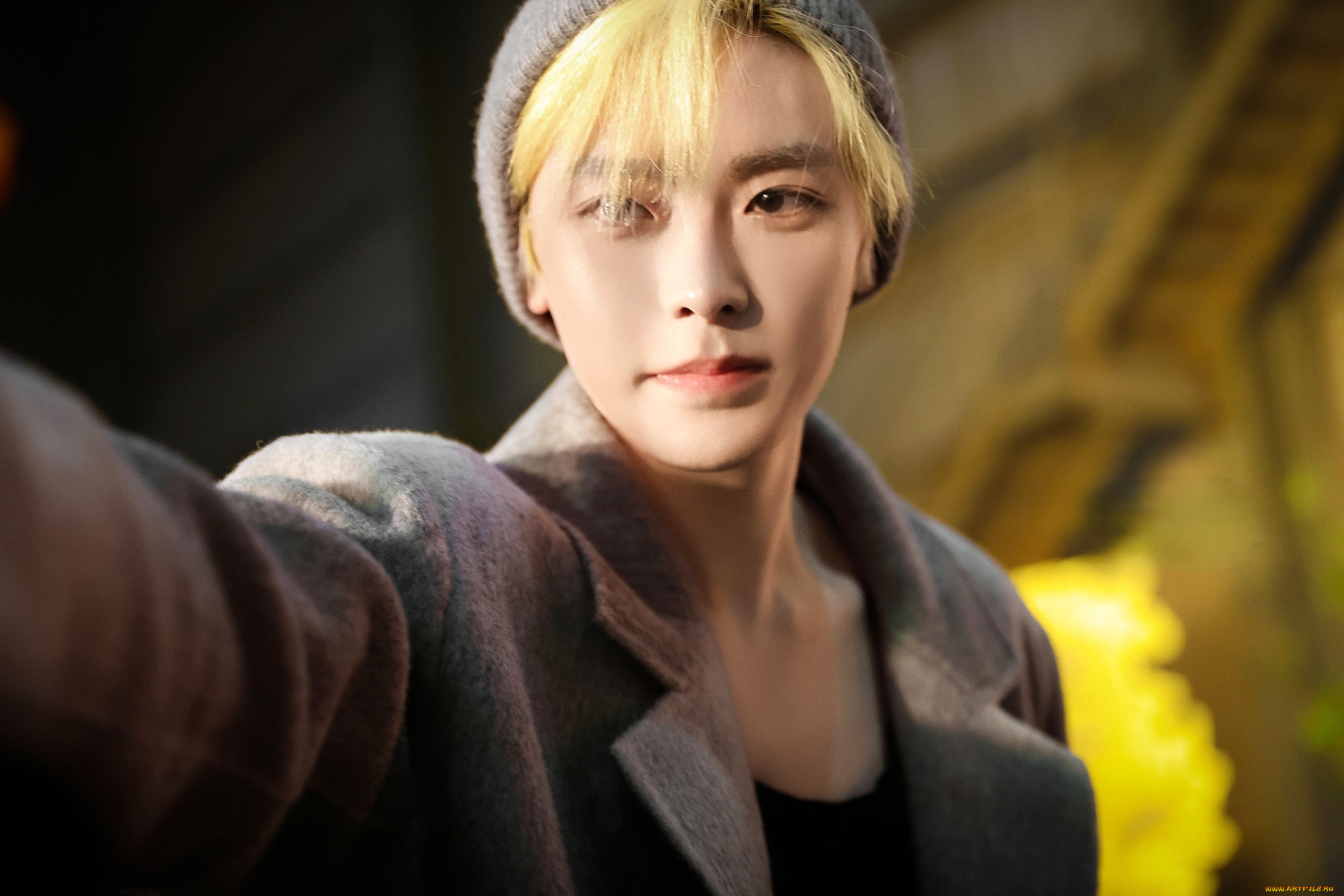 мужчины, hou, ming, hao, актер, шапка, лицо, пальто