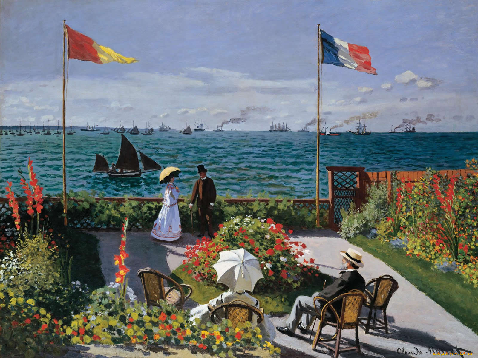 monet, claude, terrace, at, sainte, adresse, рисованные