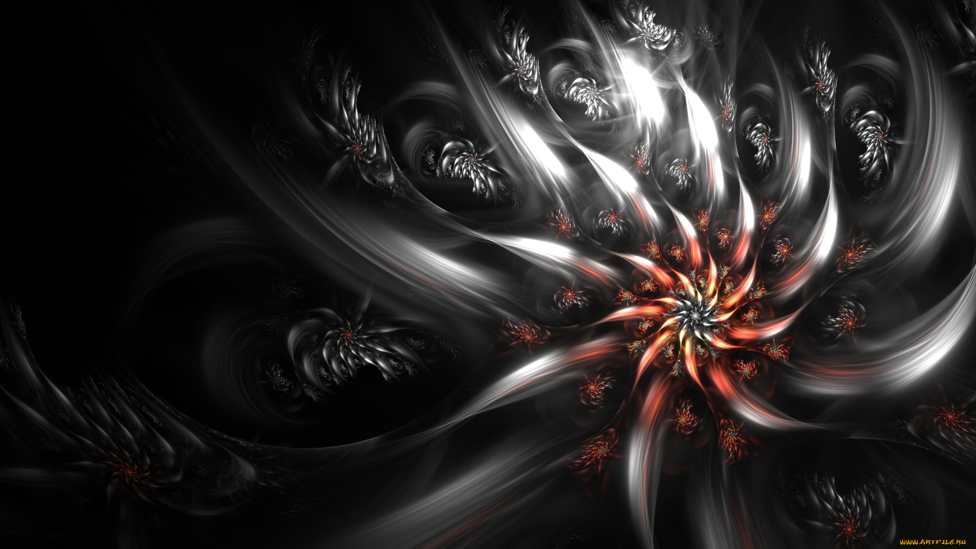 3д, графика, fractal, фракталы, цветок, шлейф, отражения