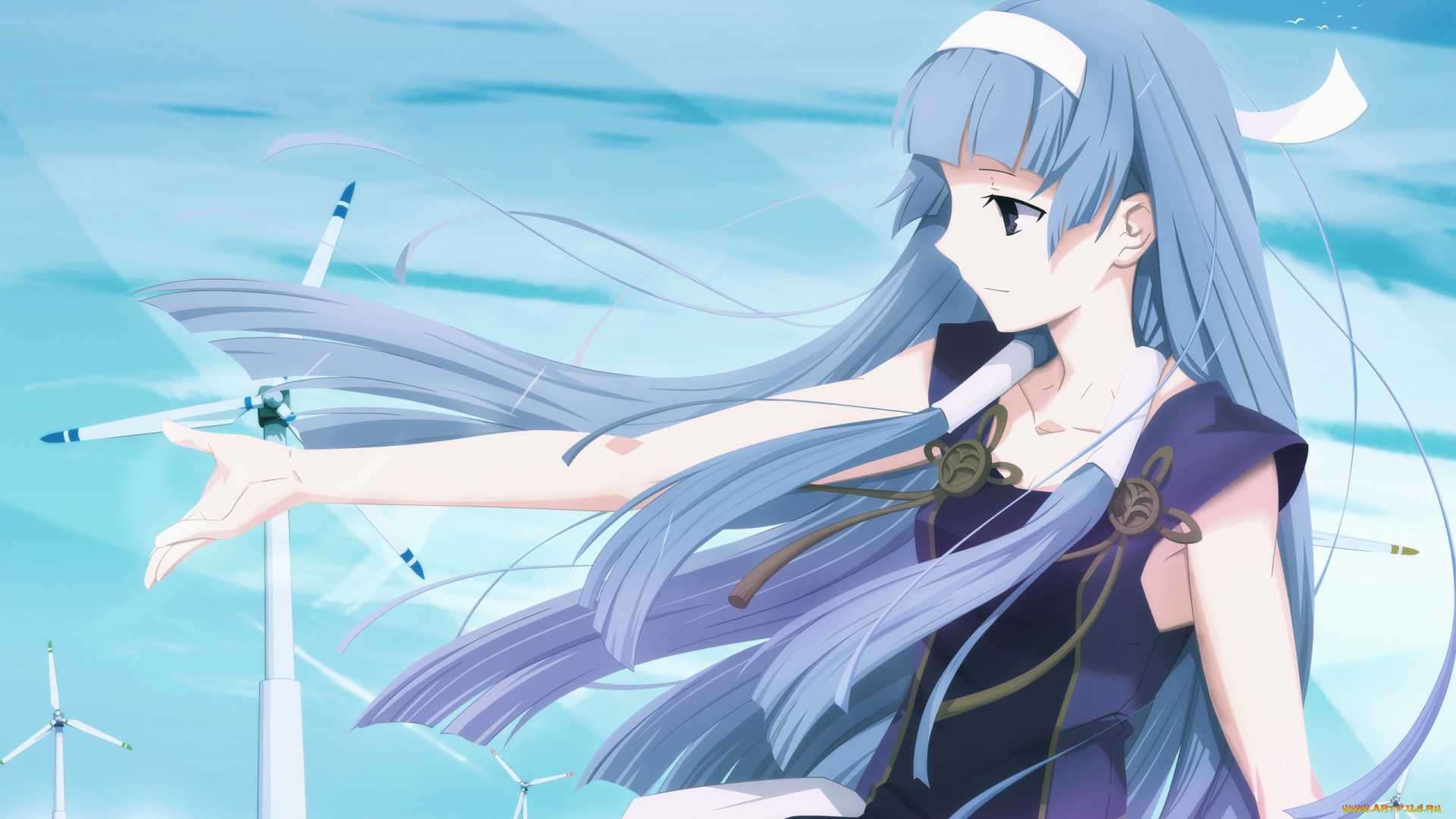 аниме, kannagi, облака, небо, волосы, рука, девушка