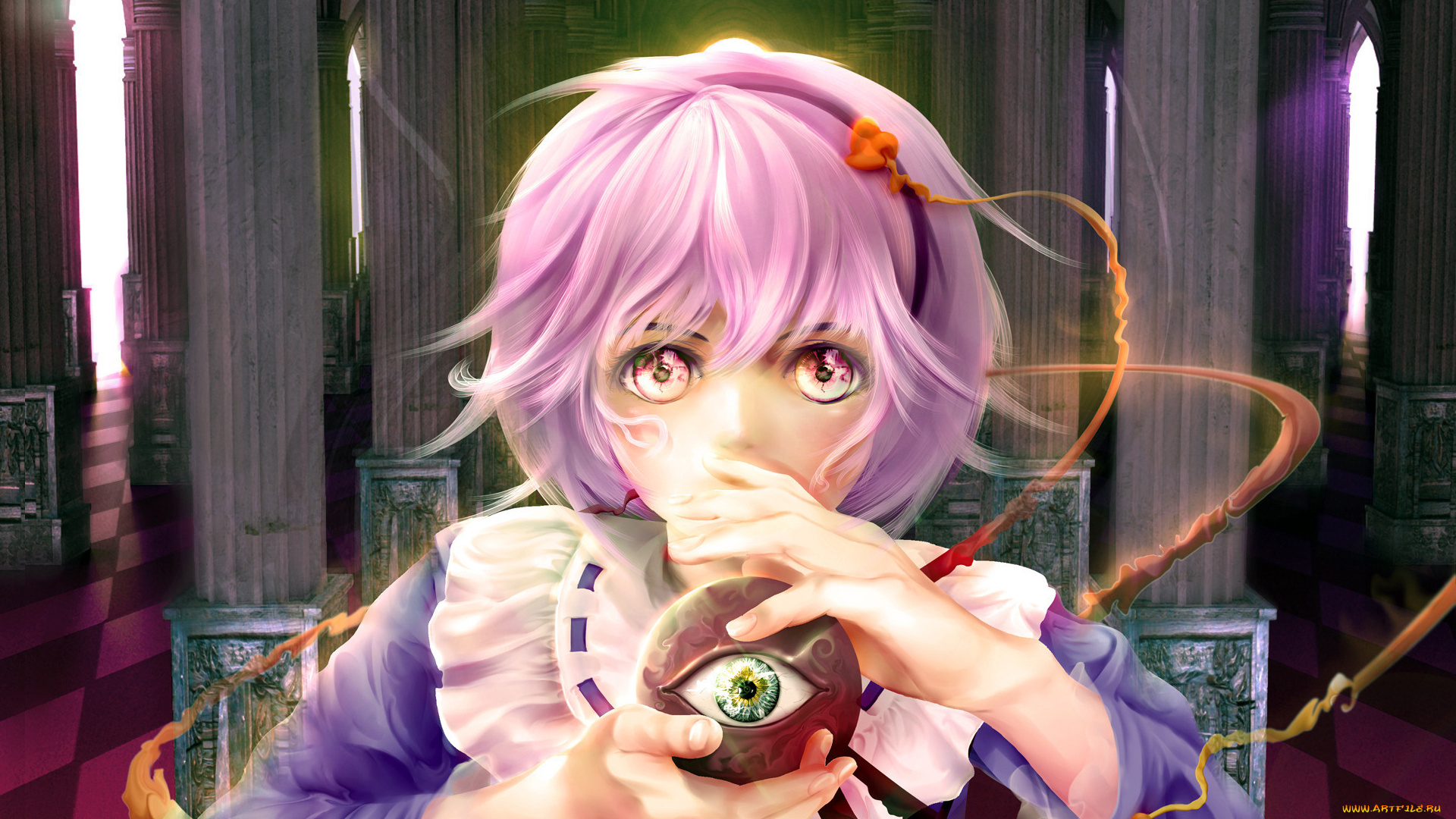 аниме, touhou, девушка, розовые, волосы, глаз