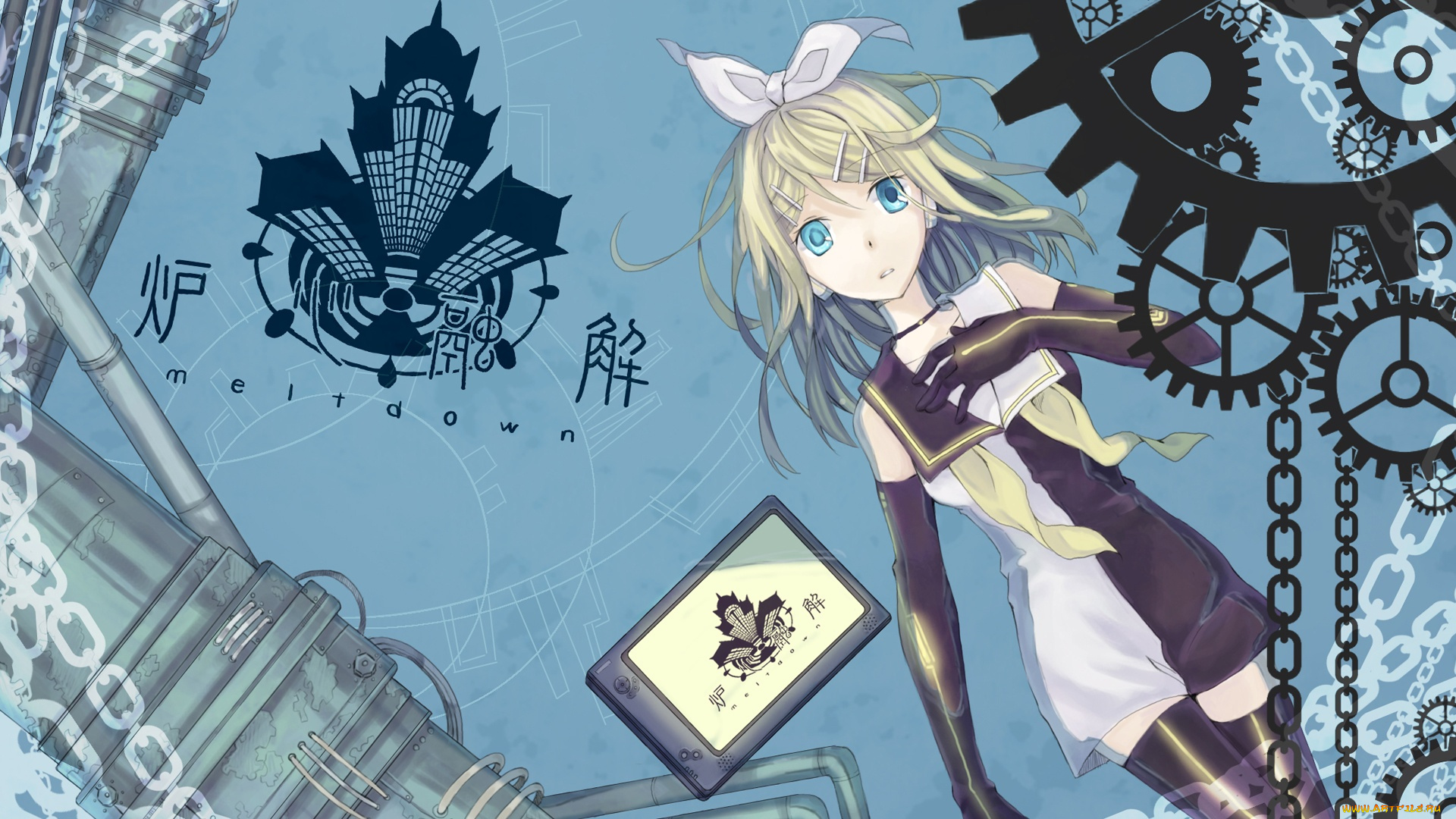 аниме, vocaloid, цепи, шестерни