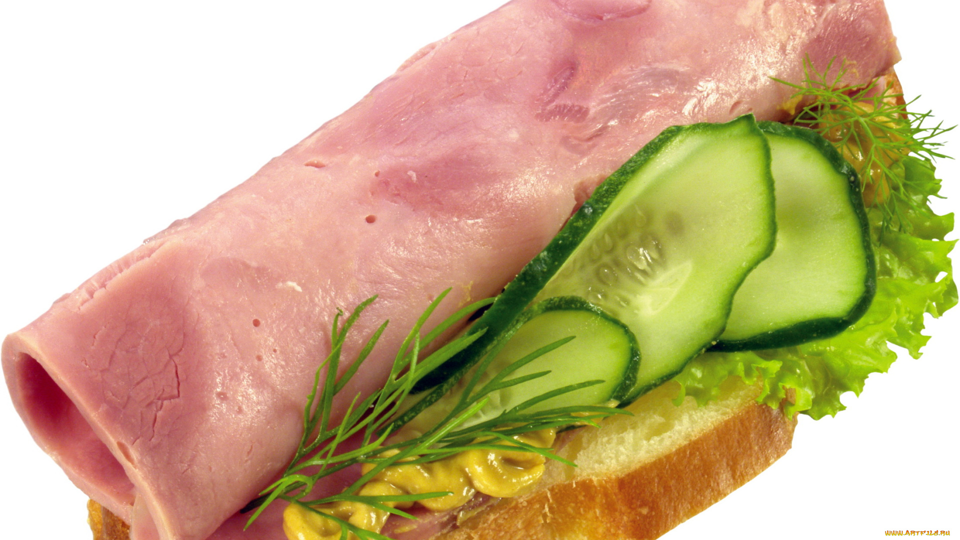 еда, бутерброды, гамбургеры, канапе, ветчина, батон, горчица, укроп, салат, огурец