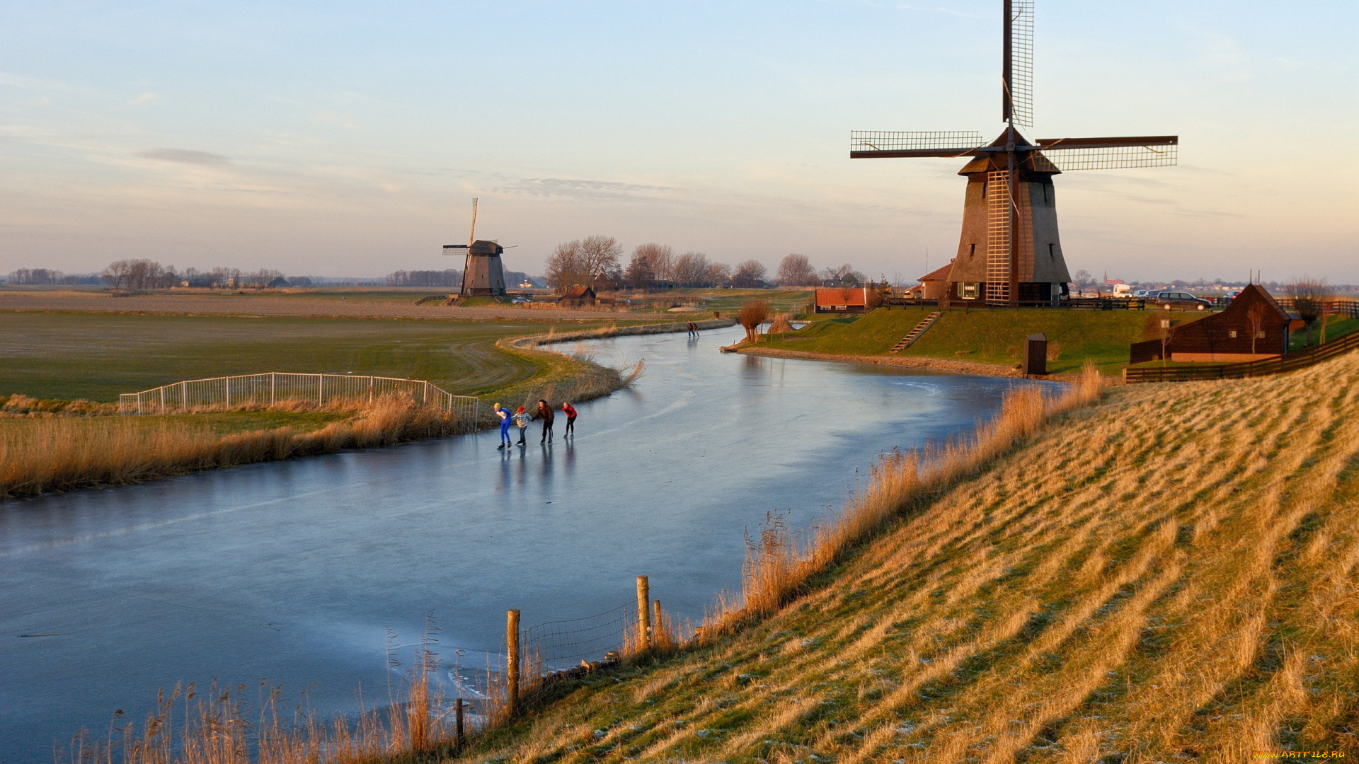 разное, мельницы, мельница, лёд, река