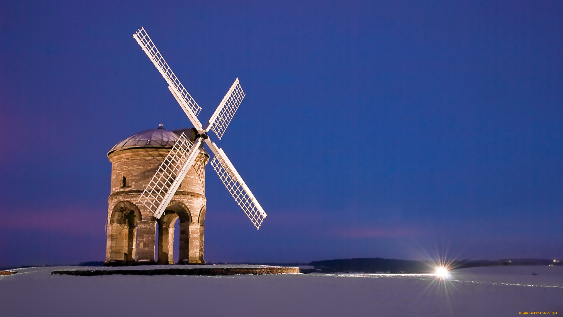 разное, мельницы, ночь, снег, поле, мельница