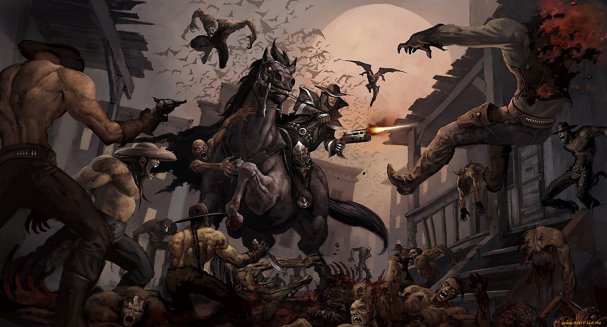 видео, игры, darkwatch, curse, of, the, west, конь, город, всадник, зомби