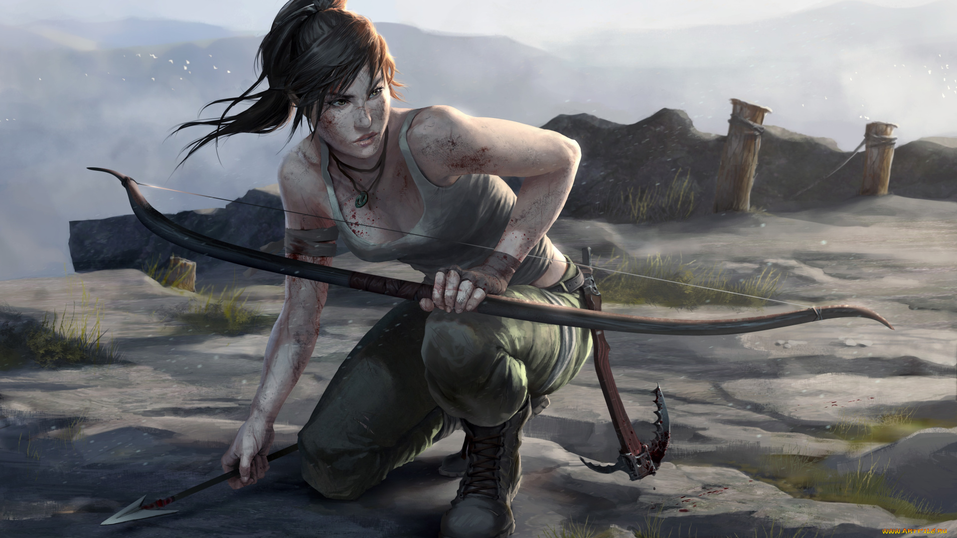 2013, tomb, raider, видео, игры, лук, lara, croft, стрела, альпеншток