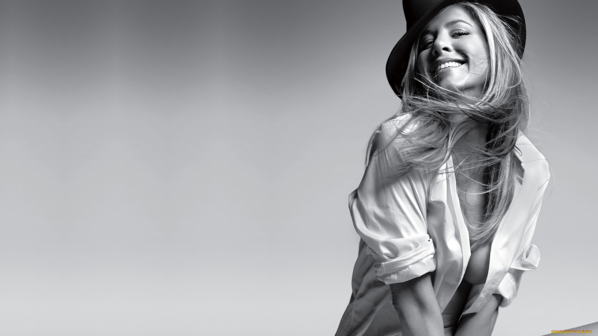 Jennifer, Aniston, девушки, шляпа, рубашка