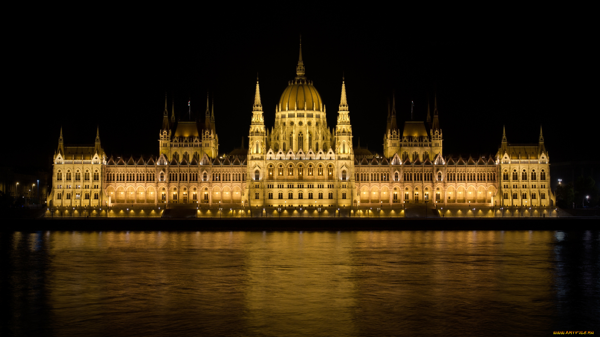 города, будапешт, венгрия, ночь, парламент, отражение