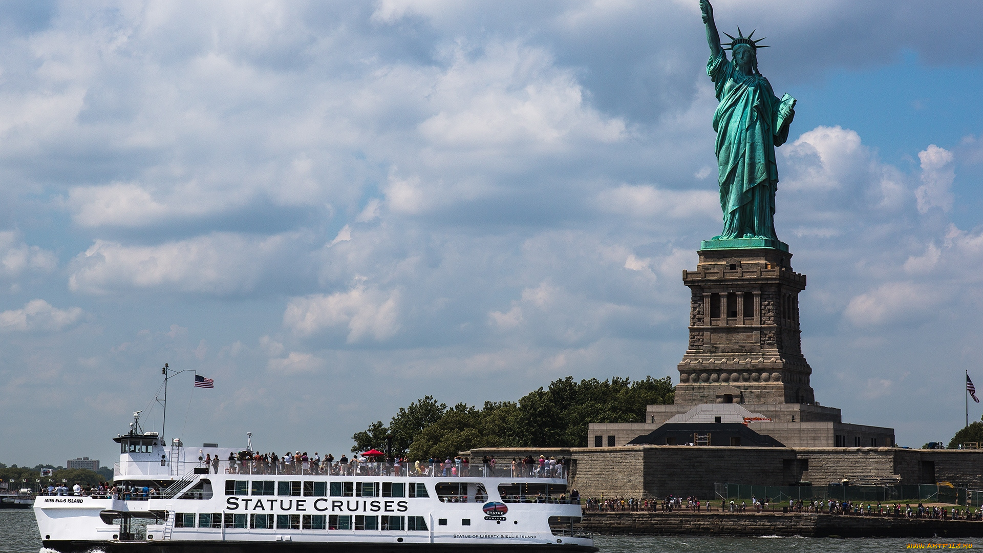 города, нью, йорк, сша, статуя, свободы, корабль