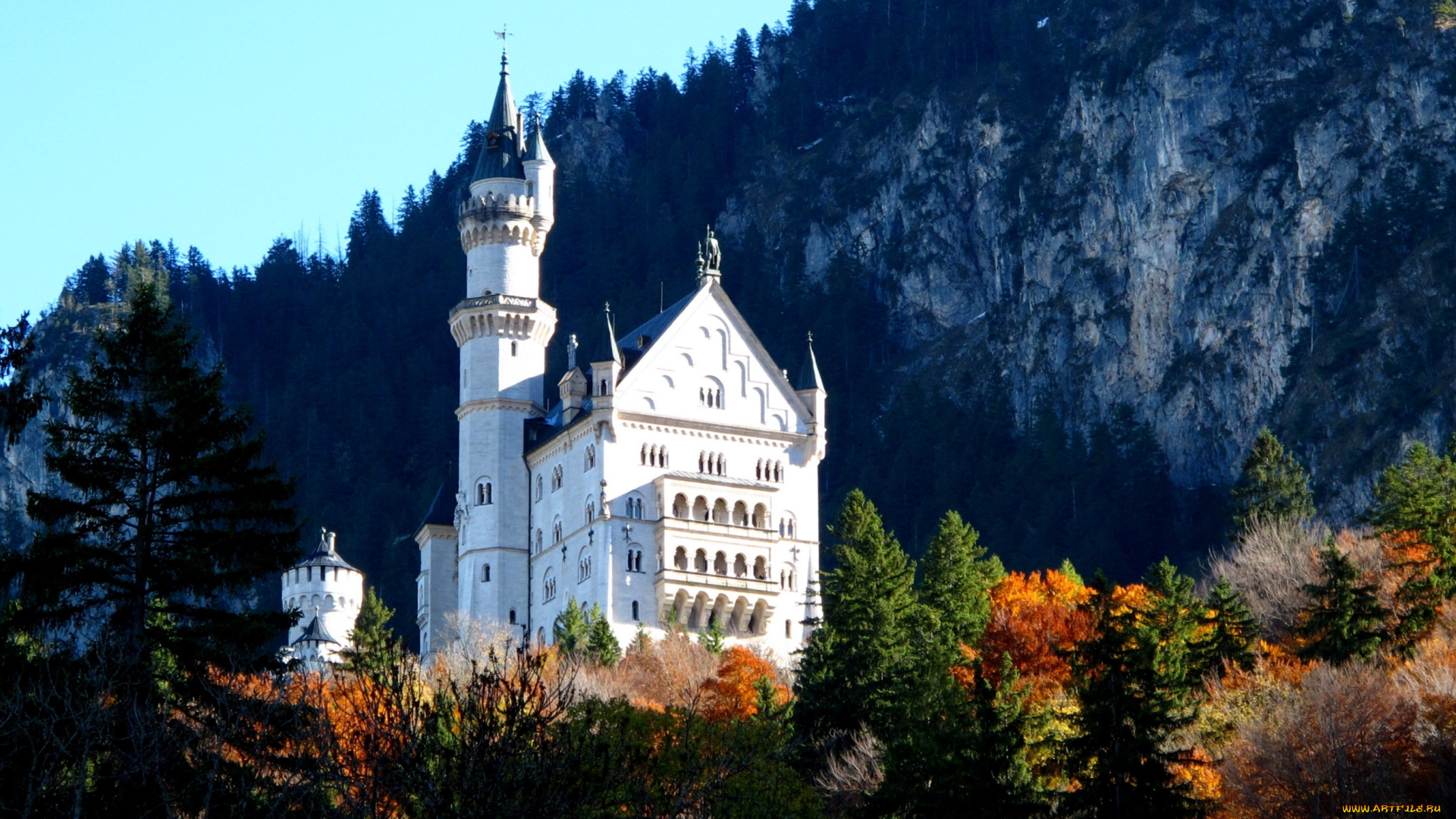 города, замок, нойшванштайн, германия, осень, башня