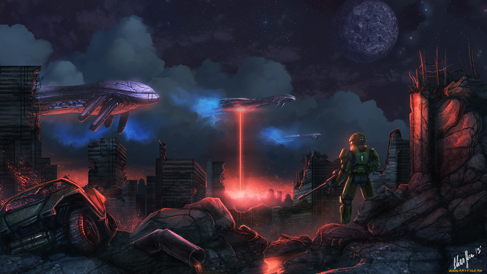 halo, видео, игры, летательный, аппарат, постапокалипсис, планета, хаос, солдат, арт