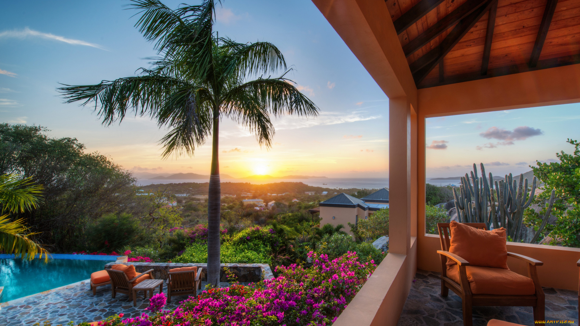 интерьер, веранды, террасы, балконы, восход, тропики, карибы, солнце