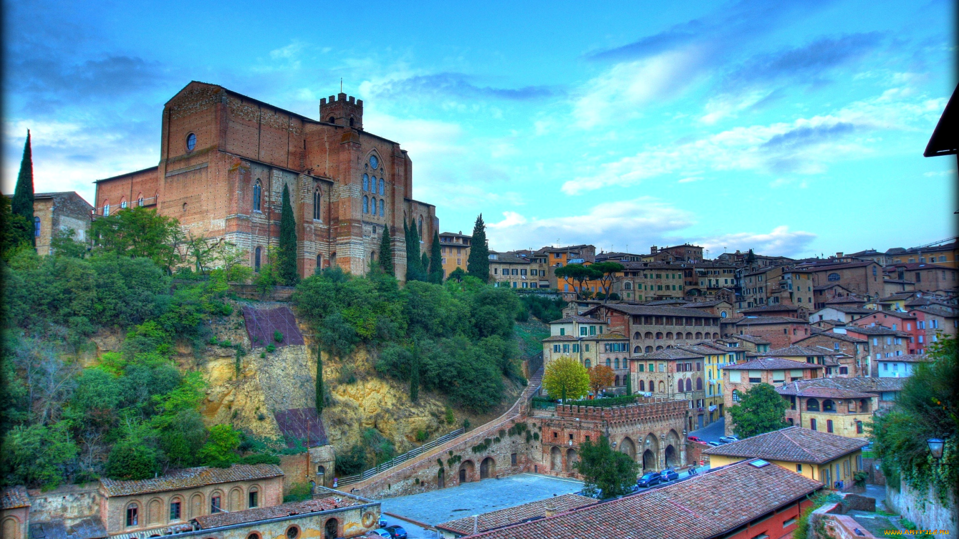 сиена, италия, города, панорамы, дома, крыши, небо