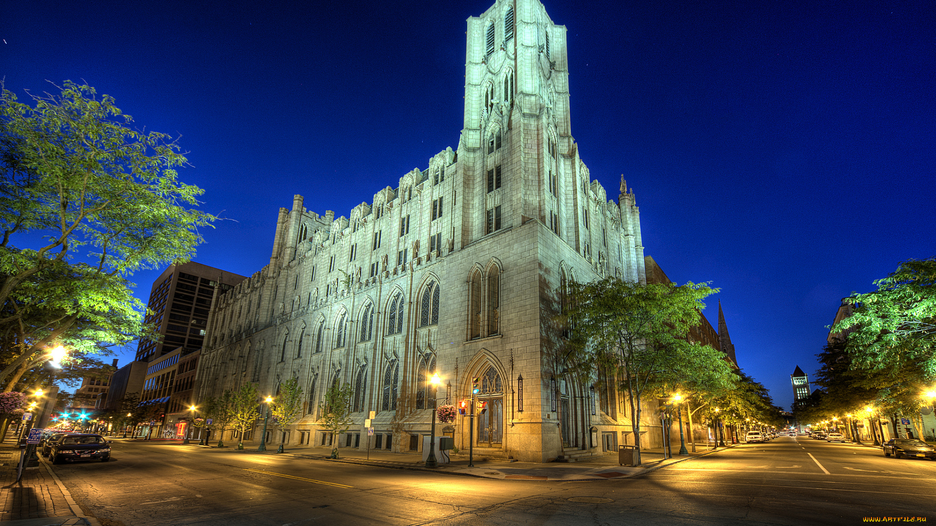 downtown, syracuse, города, -, здания, , дома, здание, улицы, ночь