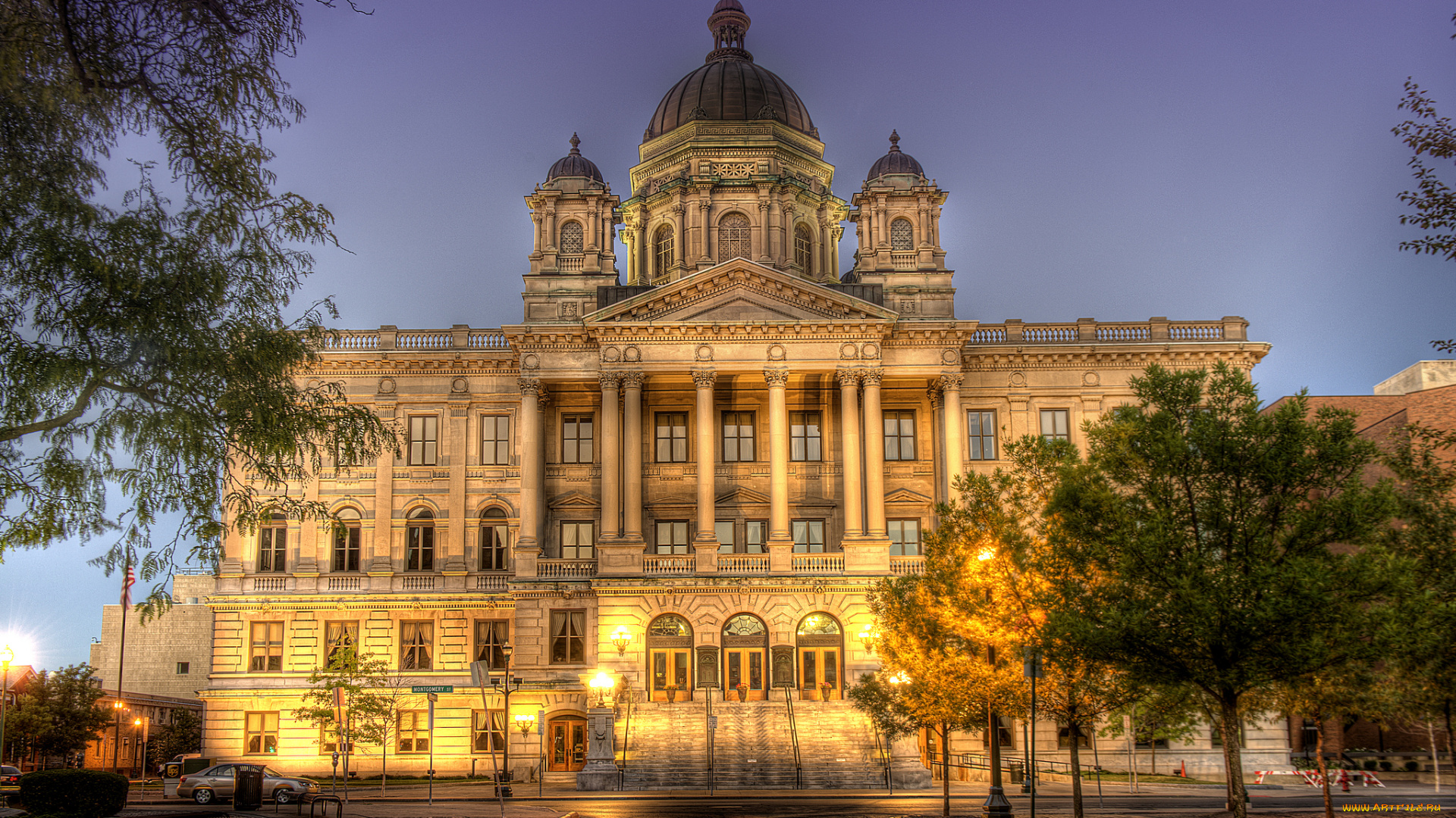 downtown, syracuse, города, -, здания, , дома, здание, парк, площадь