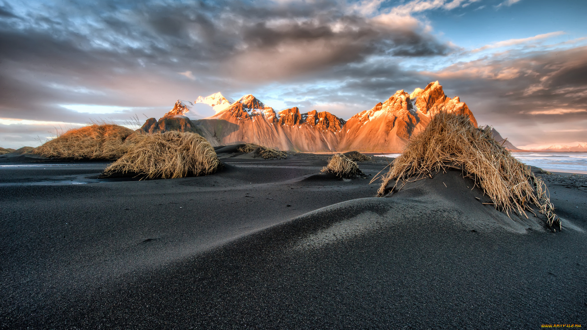 природа, побережье, дюны, океан, трава, скалы, пляж