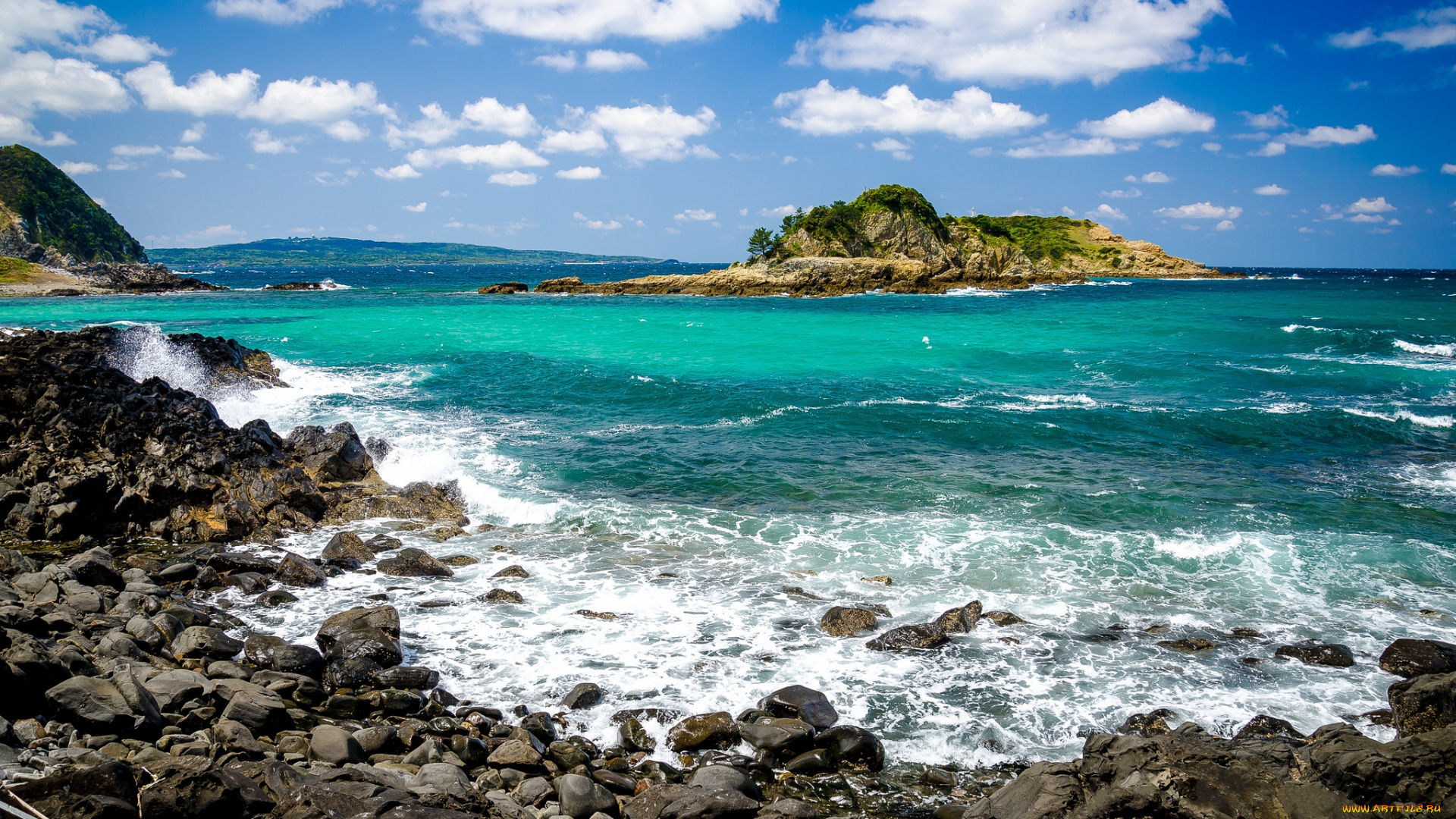 природа, побережье, остров, волны, бухта, океан