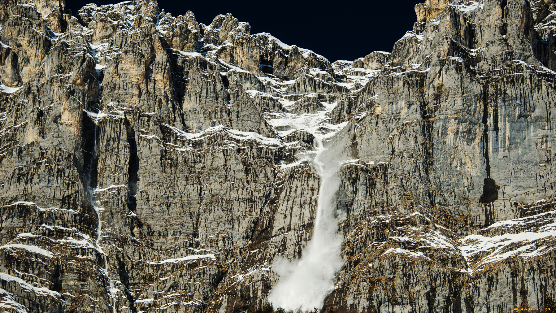 природа, стихия, скалы, горы, лавина, лес