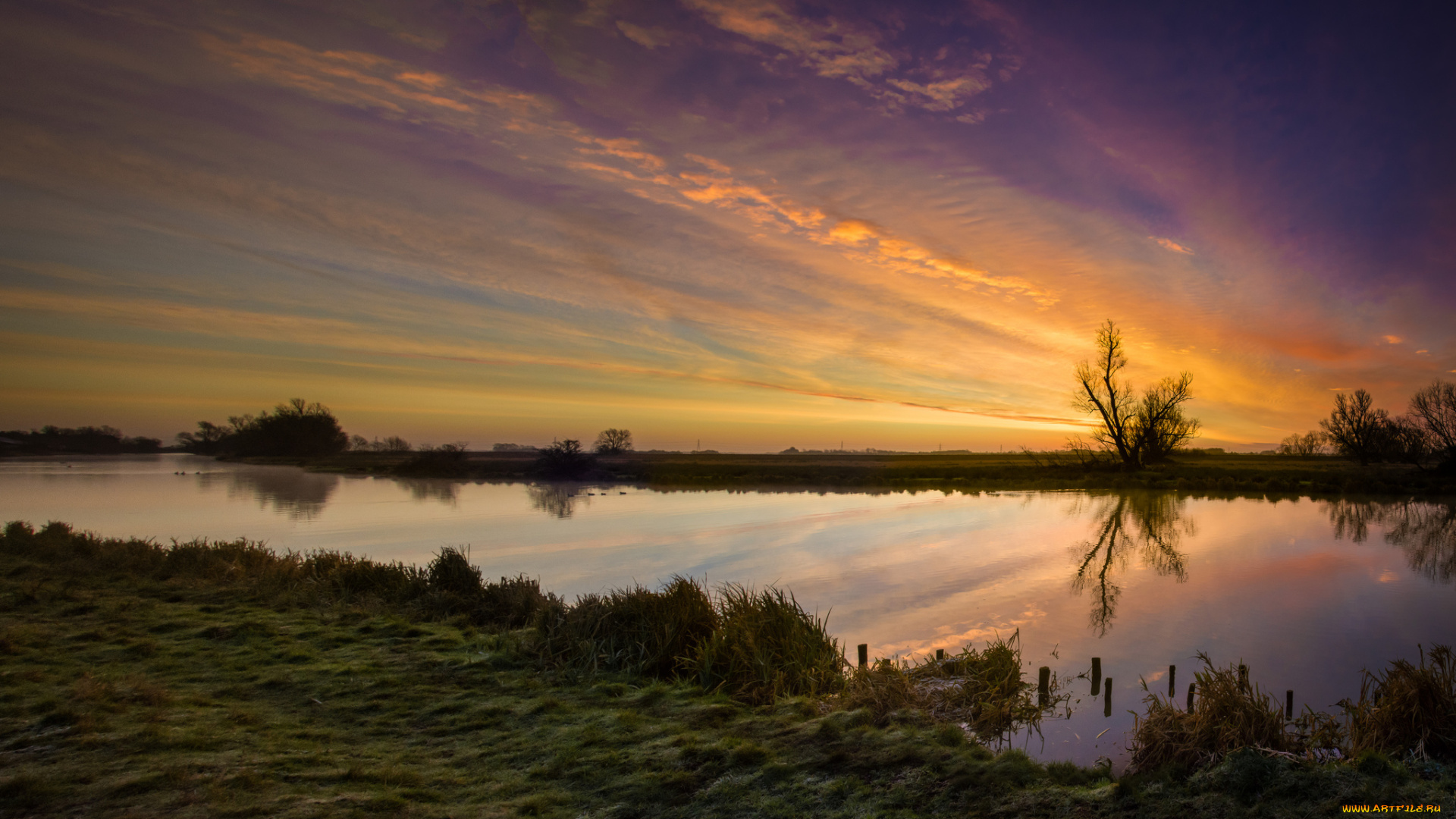 природа, восходы, закаты, заря, река, вечер