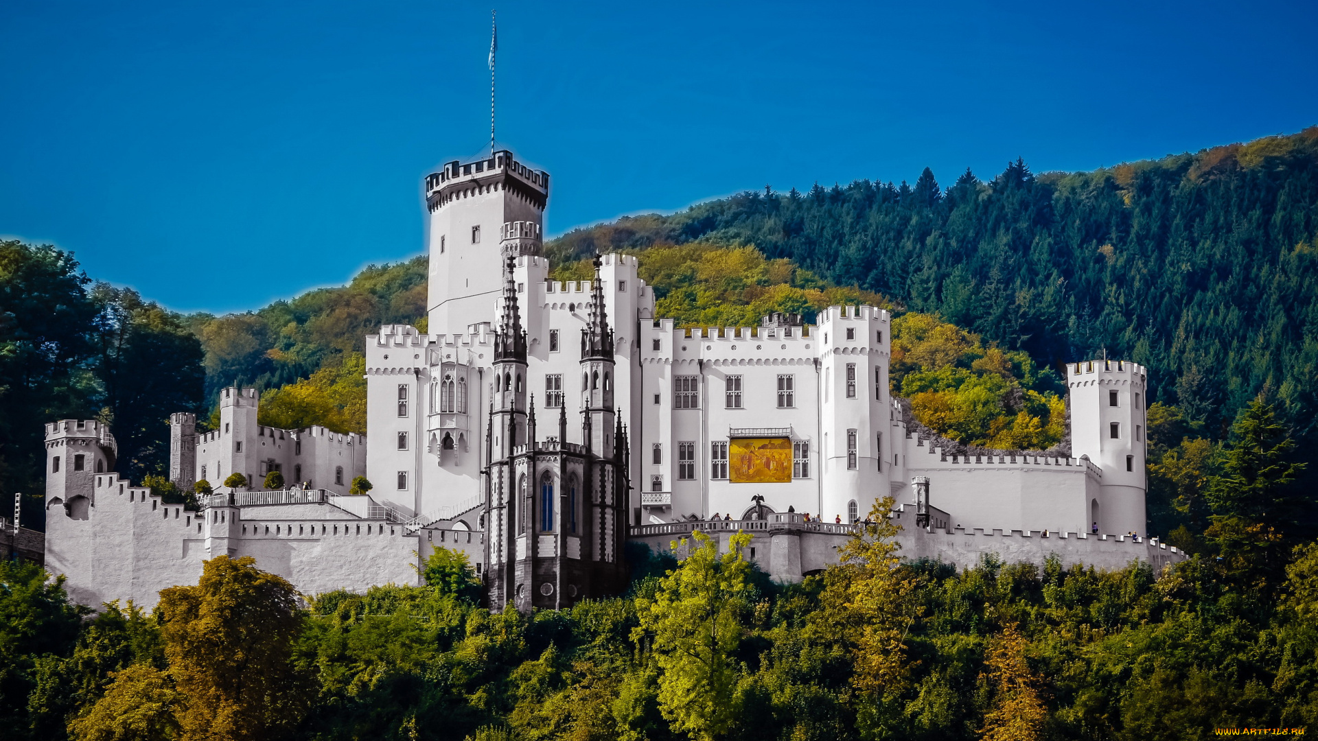 замок, stolzenfels, , koblenz, германия, города, -, дворцы, , замки, , крепости, koblenz, германия, ландшафт, замок, stolzenfels