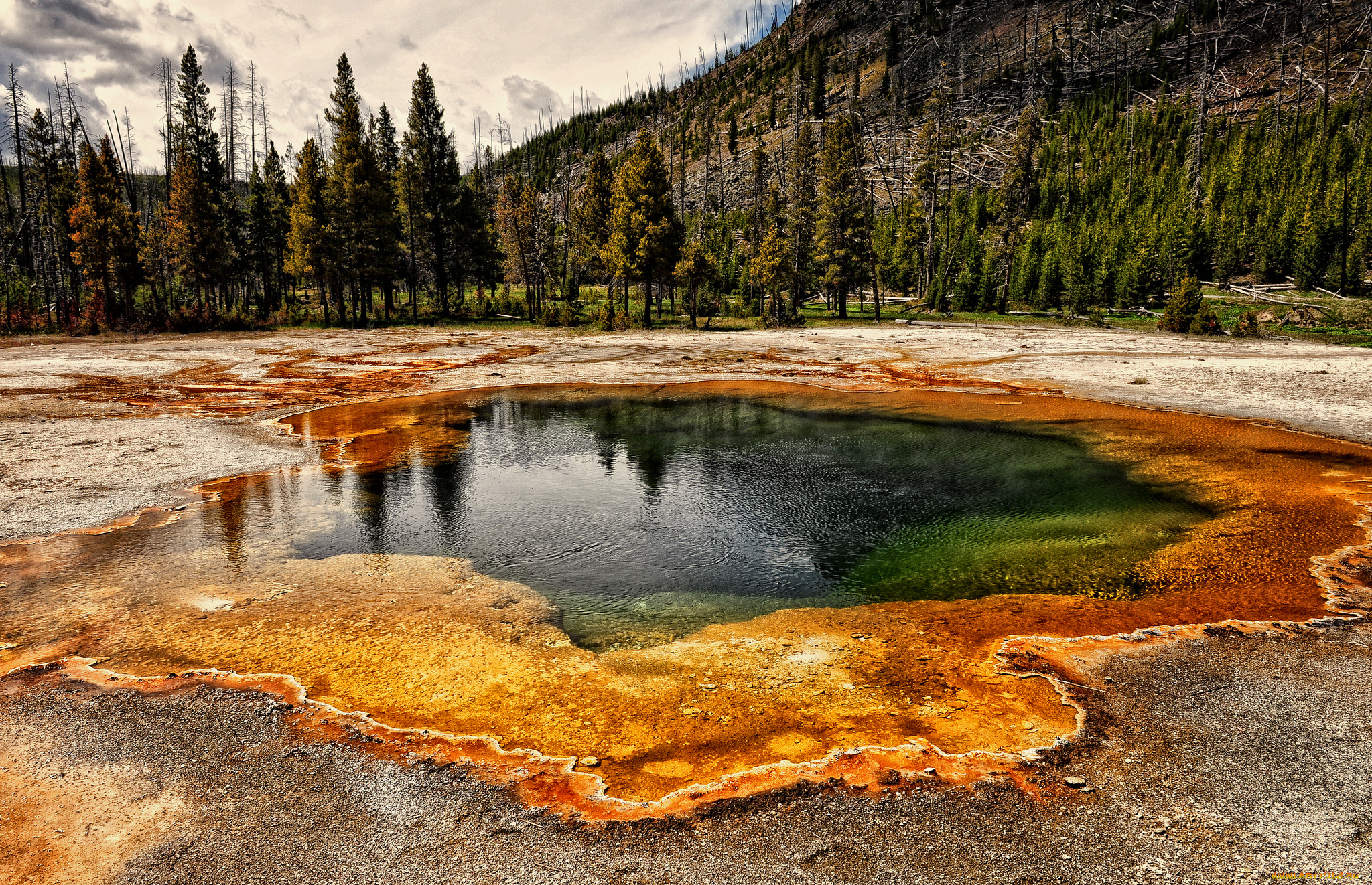 colorful, pond, at, yellowstone, природа, стихия, парк, национальный, гейзер, горы