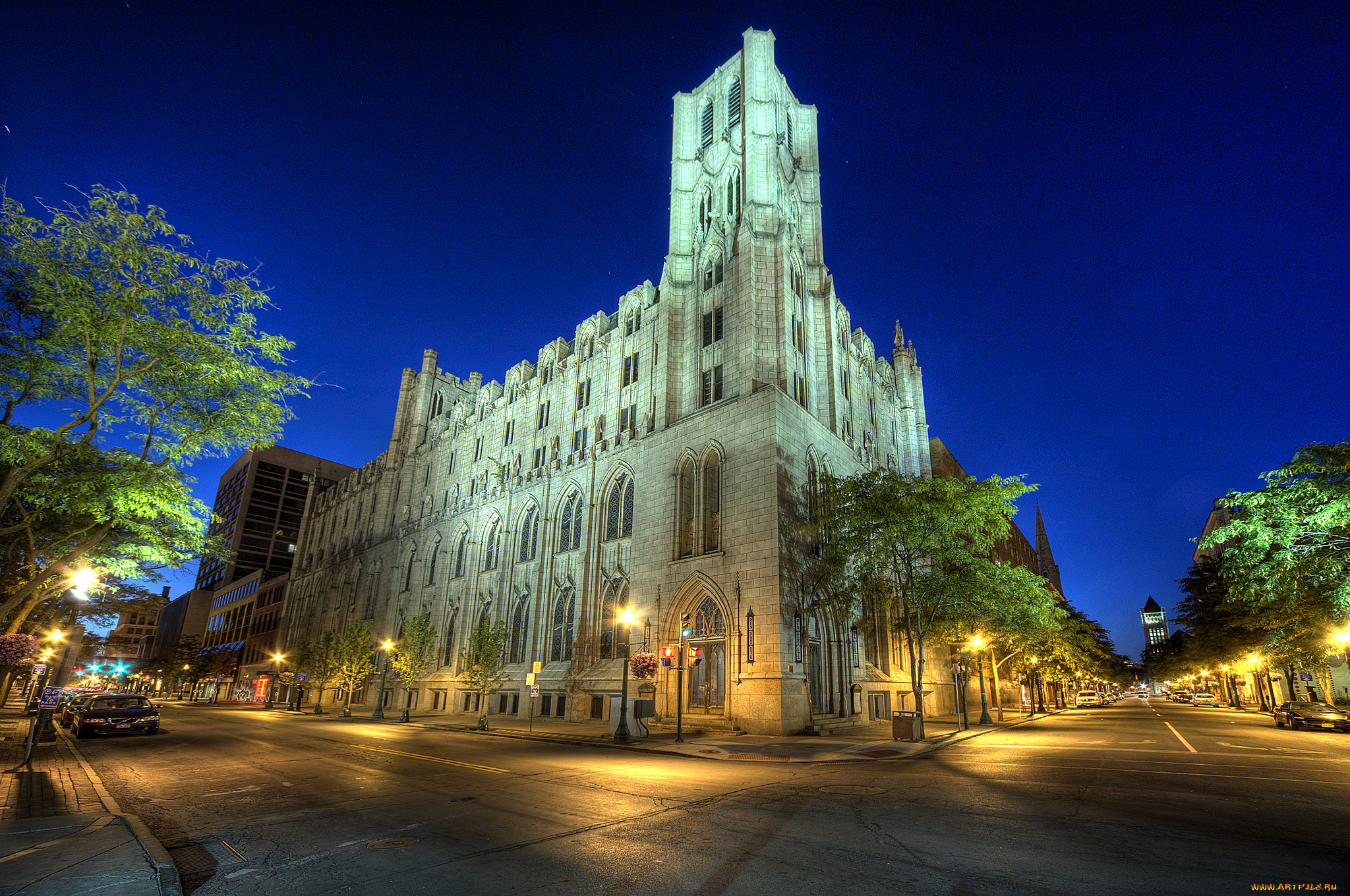 downtown, syracuse, города, -, здания, , дома, здание, улицы, ночь