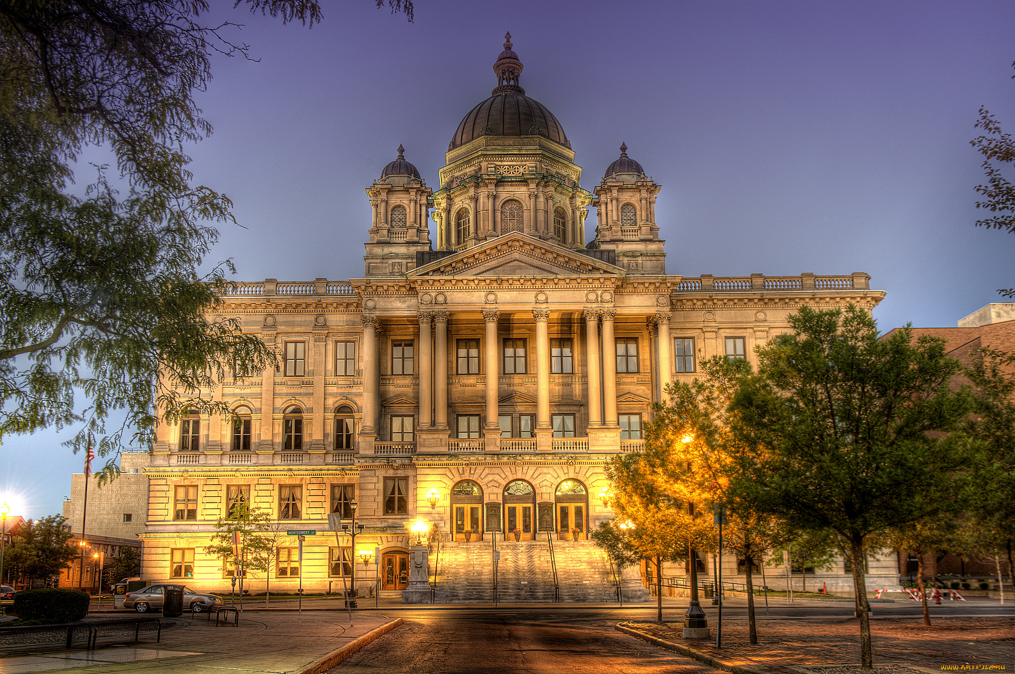 downtown, syracuse, города, -, здания, , дома, здание, парк, площадь