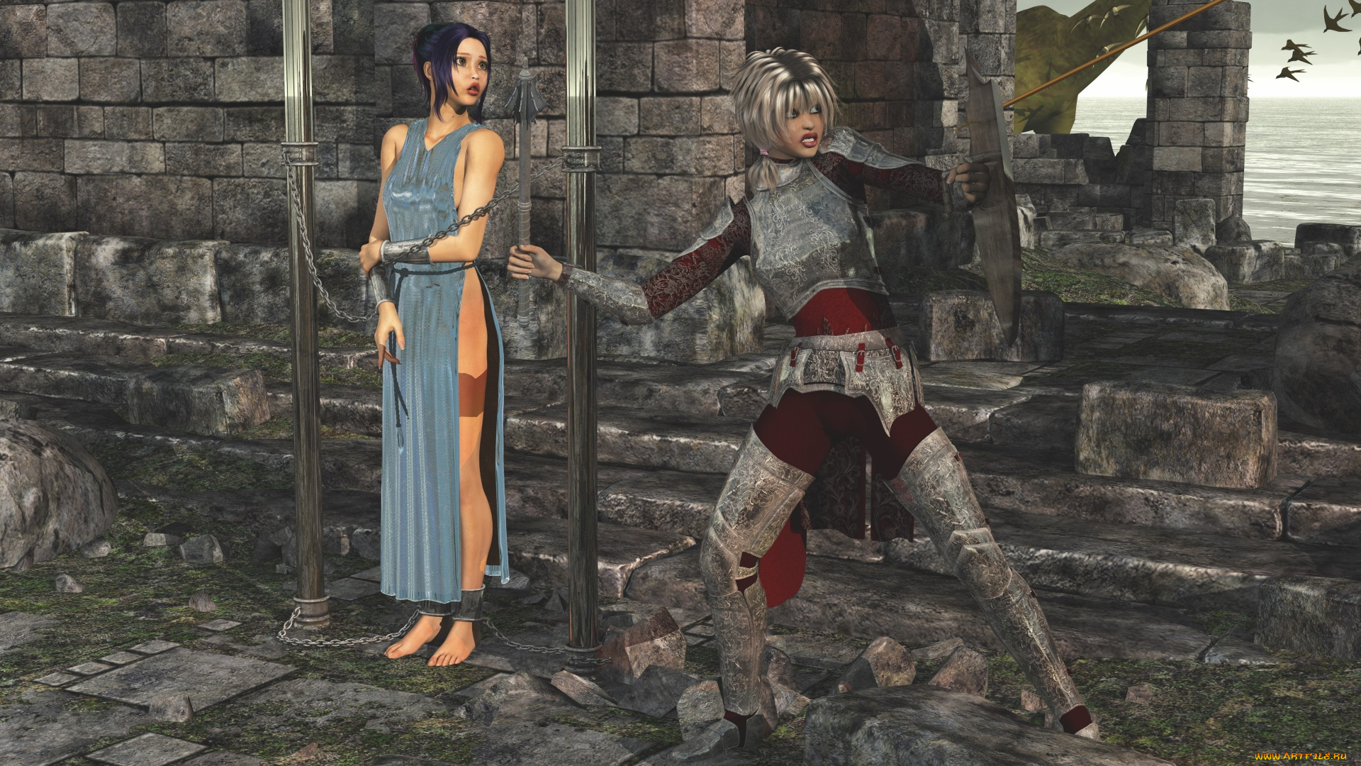 3д, графика, фантазия, , fantasy, фон, взгляд, девушки