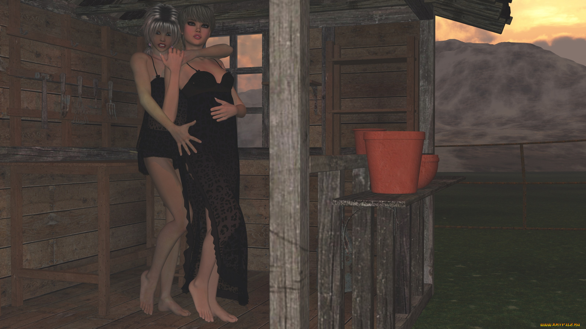 3д, графика, люди, , people, девушки, взгляд, фон