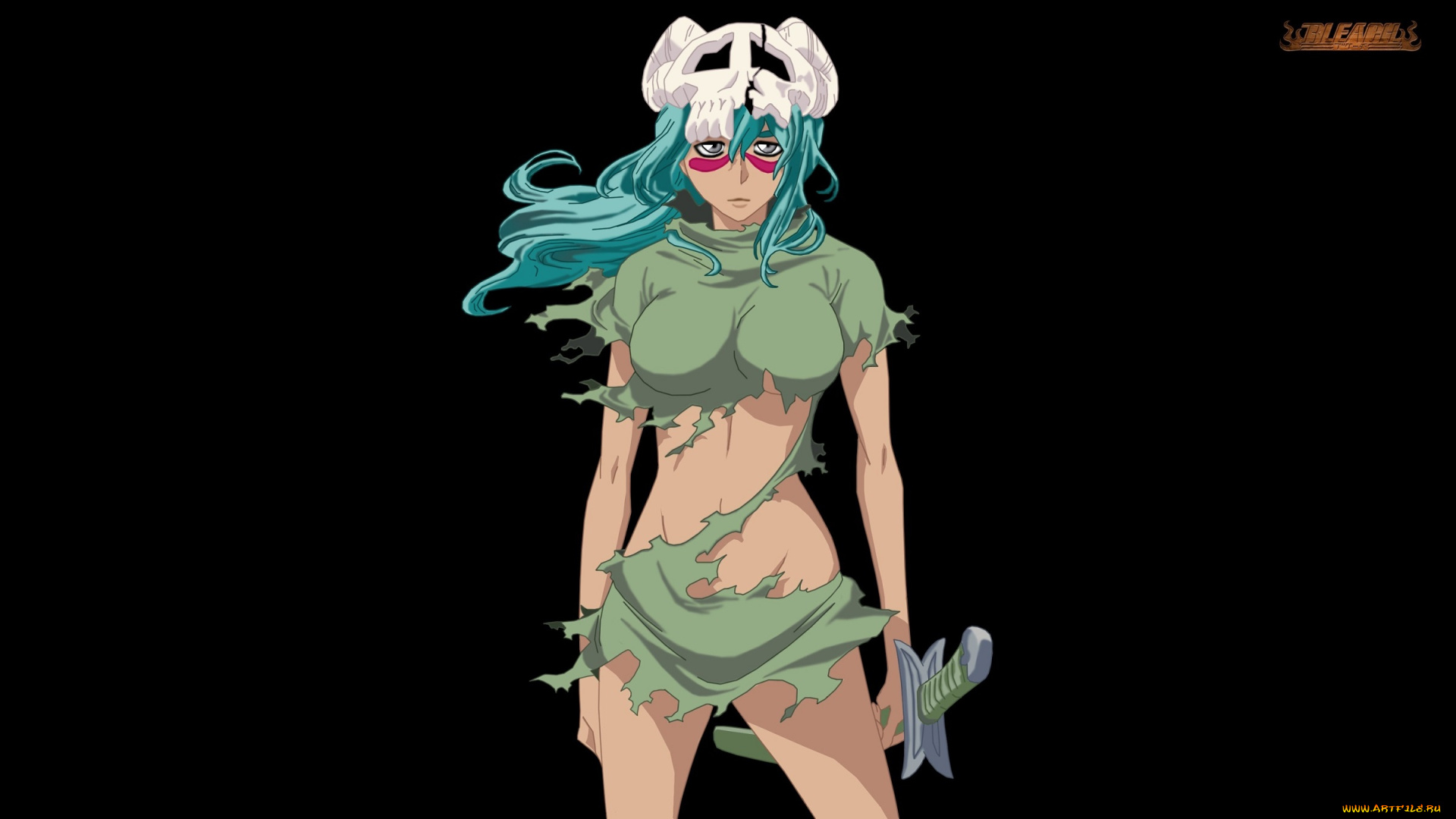 аниме, bleach, оружие, меч, arrankar, nelliel, череп, девушка