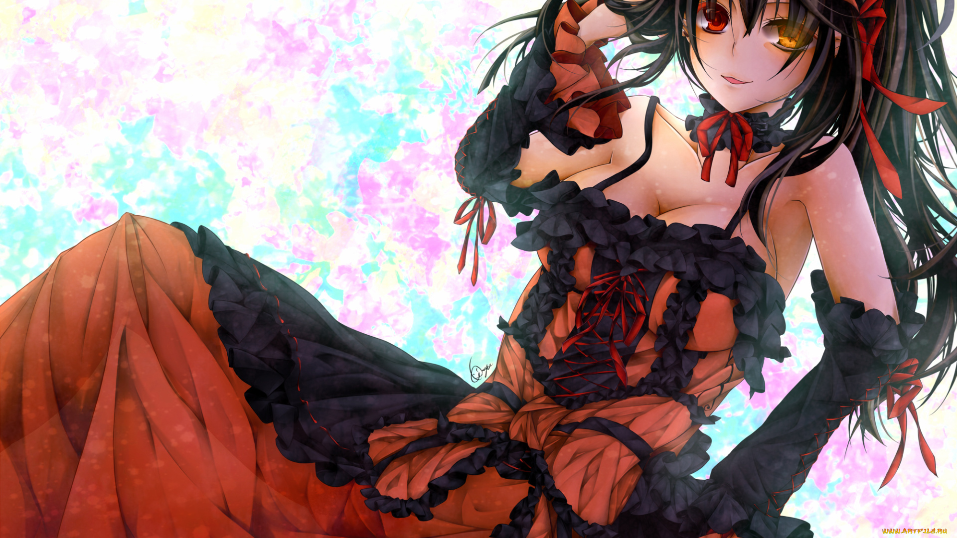 аниме, date, a, live, tokisaki, kurumi, icf32030, девушка, платье, чепец, повязка, украшение, ленты, цветы, часы