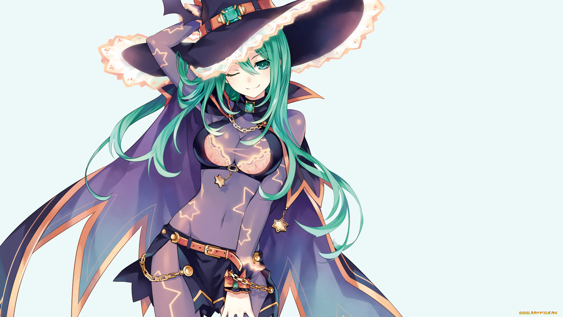 аниме, date, a, live, ведьма, tsunako, девушка, костюм, звезда, natsumi, цепочка, шляпа, крылья, плащ, камень, украшение, ремень