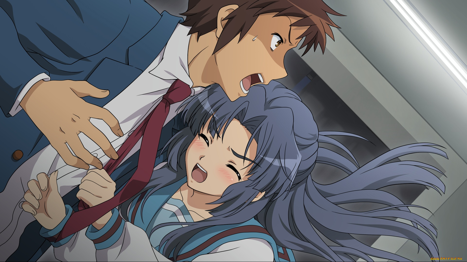 аниме, the, melancholy, of, haruhi, suzumiya, девушка, парень, asakura, ryouko, kyon