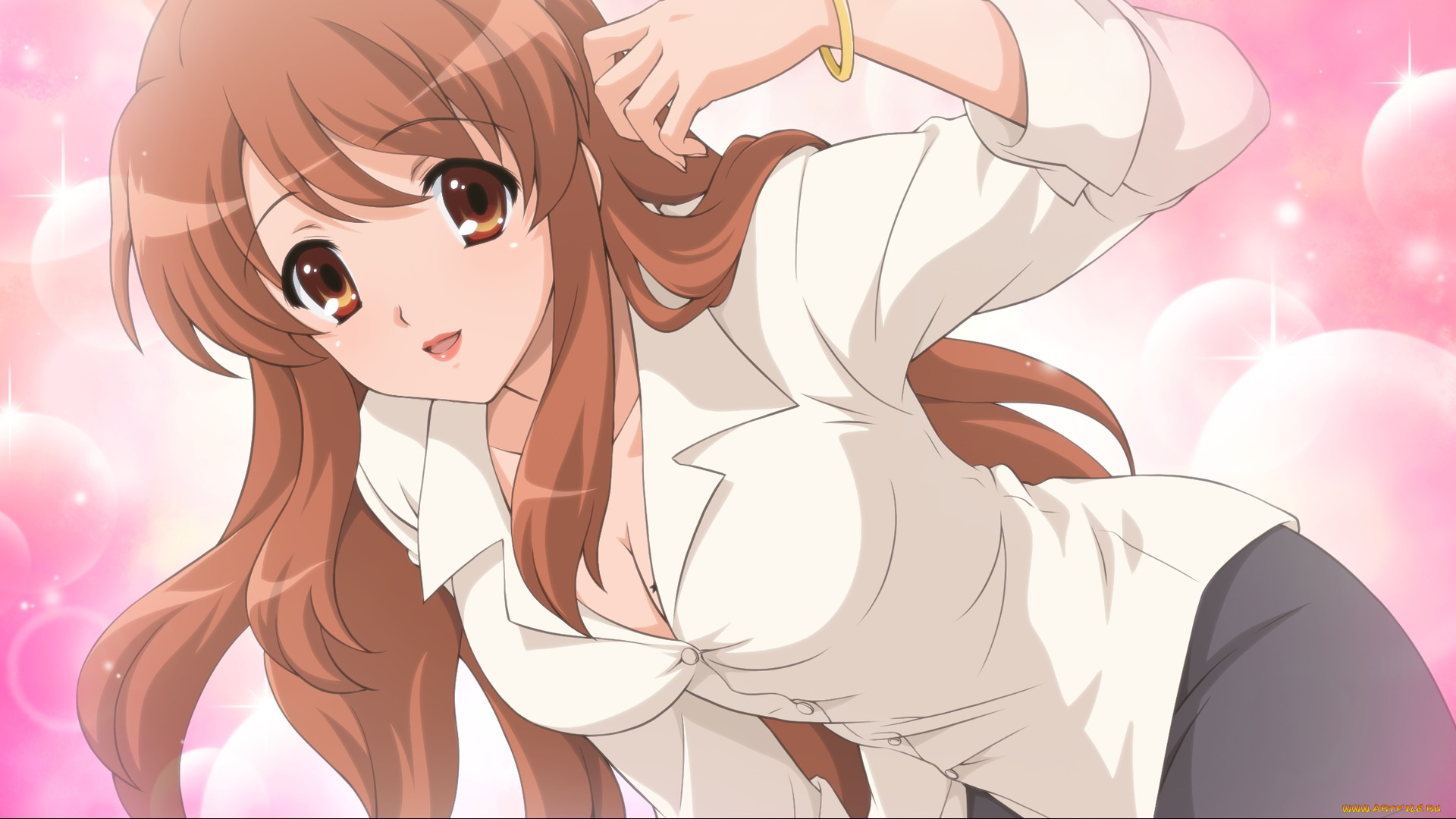 аниме, the, melancholy, of, haruhi, suzumiya, рыжая, рубашка, взгляд, девушка, asahina, mikuru