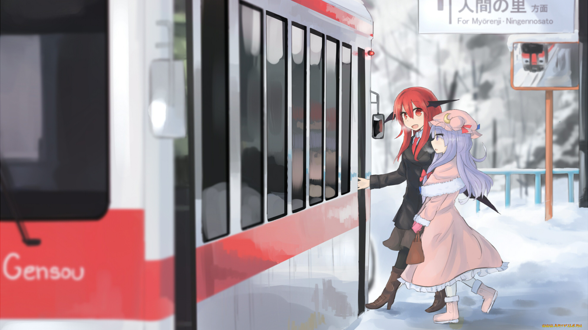 аниме, touhou, автобус, hinami047, девушки, patchouli, knowledge, koakuma