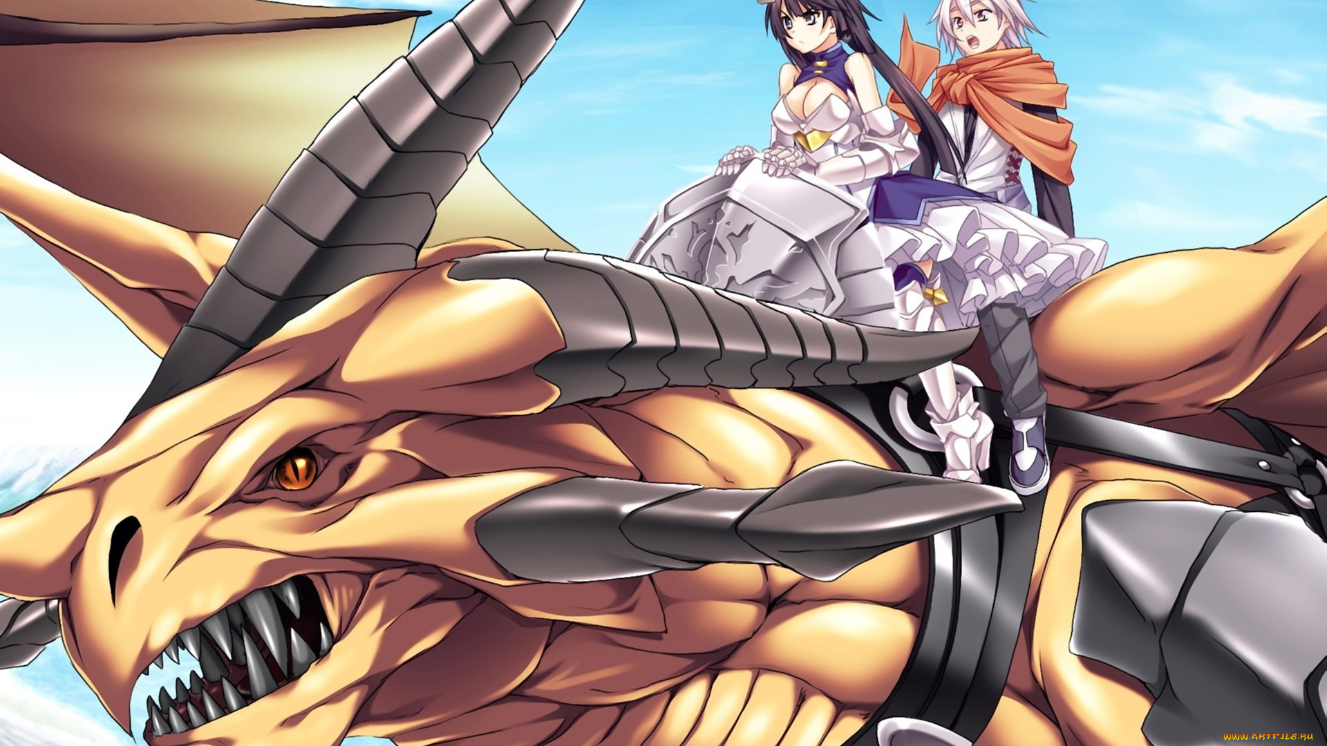 аниме, животные, , существа, полет, дракон, парень, девочка