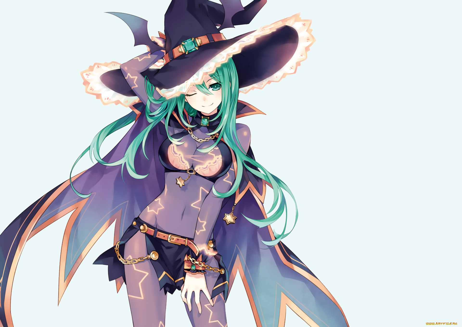 аниме, date, a, live, ведьма, tsunako, девушка, костюм, звезда, natsumi, цепочка, шляпа, крылья, плащ, камень, украшение, ремень