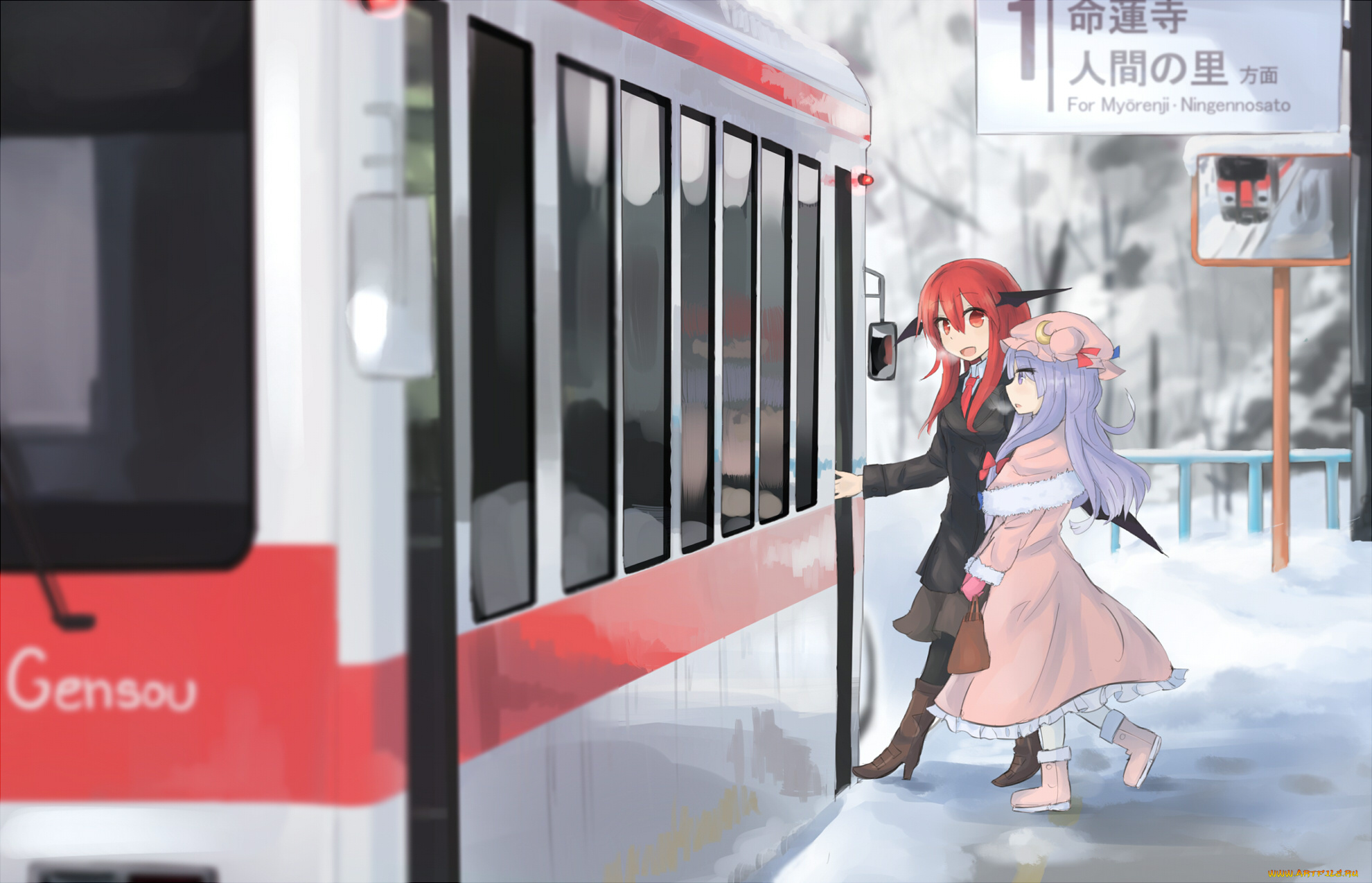 аниме, touhou, автобус, hinami047, девушки, patchouli, knowledge, koakuma